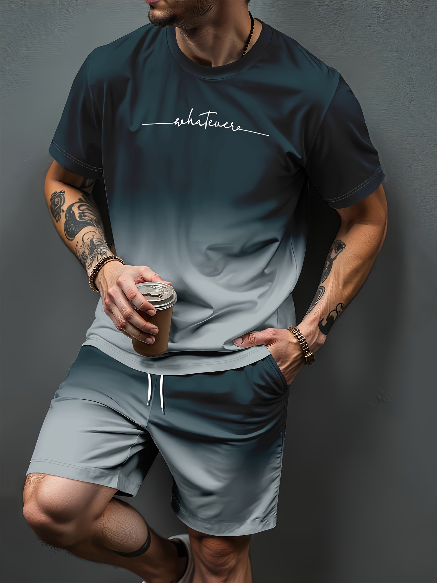 Summer Clothing For Women - グラデーション文字パターン 3D プリントジャージ男性女性カジュアル半袖 Tシャツショーツセット 2 個スポーツウェアスーツ男性服