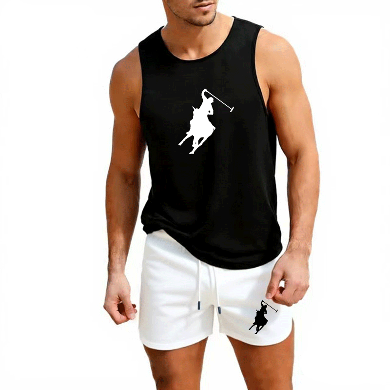 Summer Clothing - ヨーロッパメンズサマーベスト＆ショーツセット 2ピース アウトドアジョギング アスレチックスポーツウェア ファッション トレンド