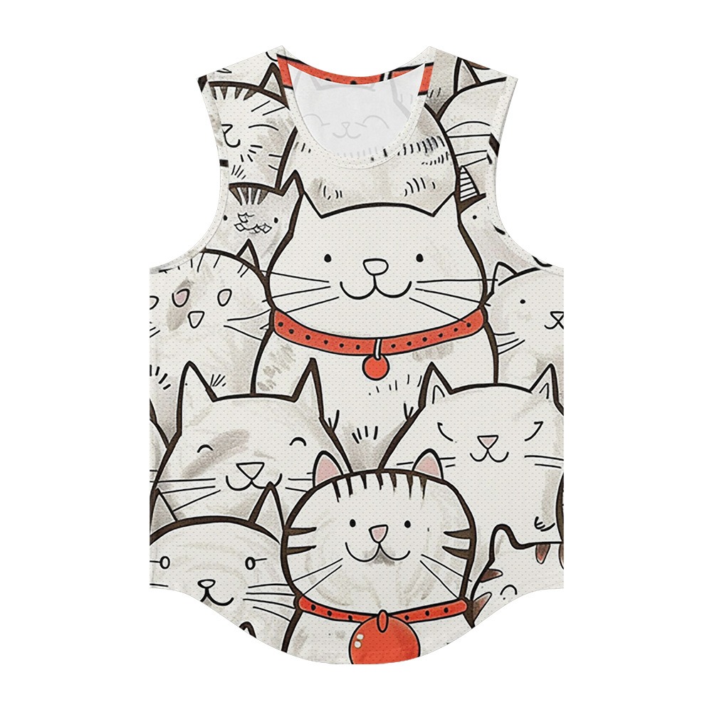 Summer Clothing Essentials Men - 男性ベストトレンディなかわいい招き猫プリント通気性ビーチ休暇必須タンクトップストリートスポーツ特大服
