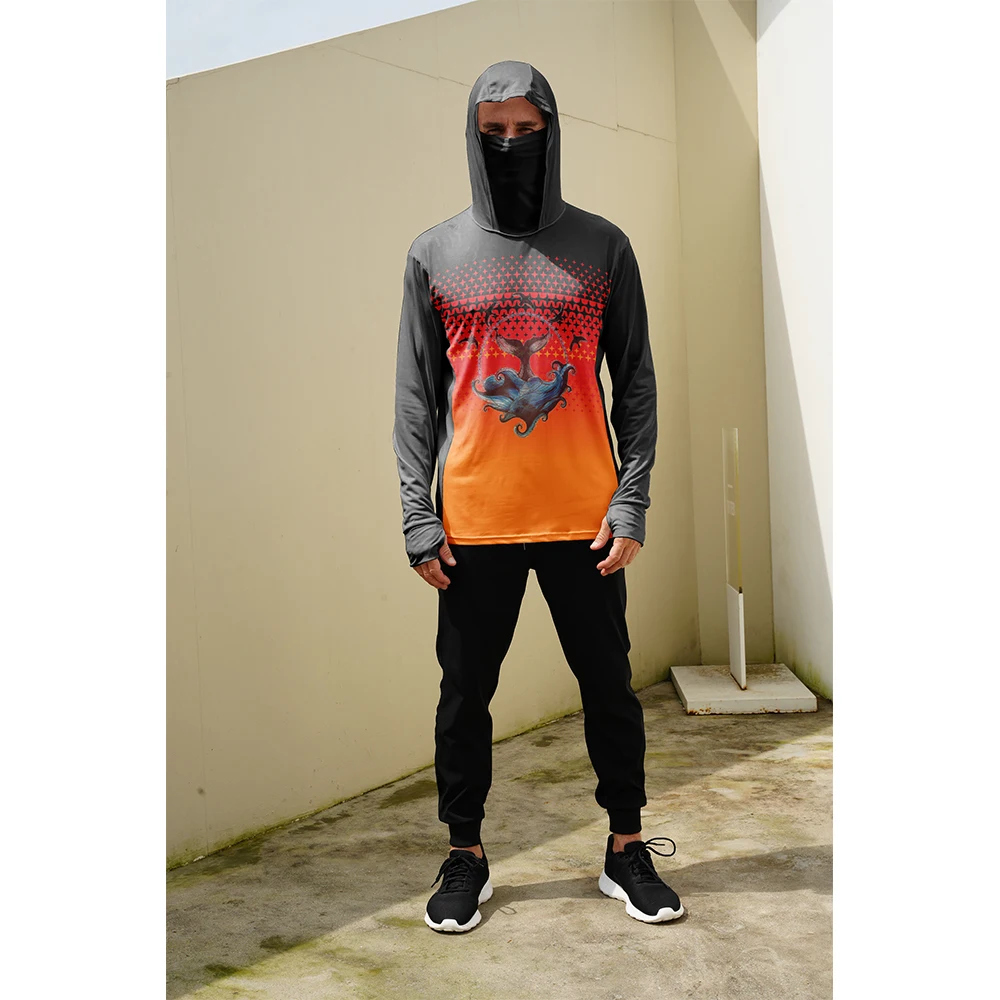 Summer Knit Clothing - 釣り用シャツ メンズ 日焼け防止 フード付きマスク 一体型 釣り服