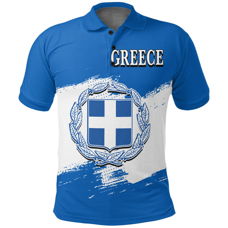 Summer Clothing For Greece - メンズ3Dプリントポロシャツ,ギリシャの国旗,紋章,グラフィック,Tシャツ,ヴィンテージファッション,衣類