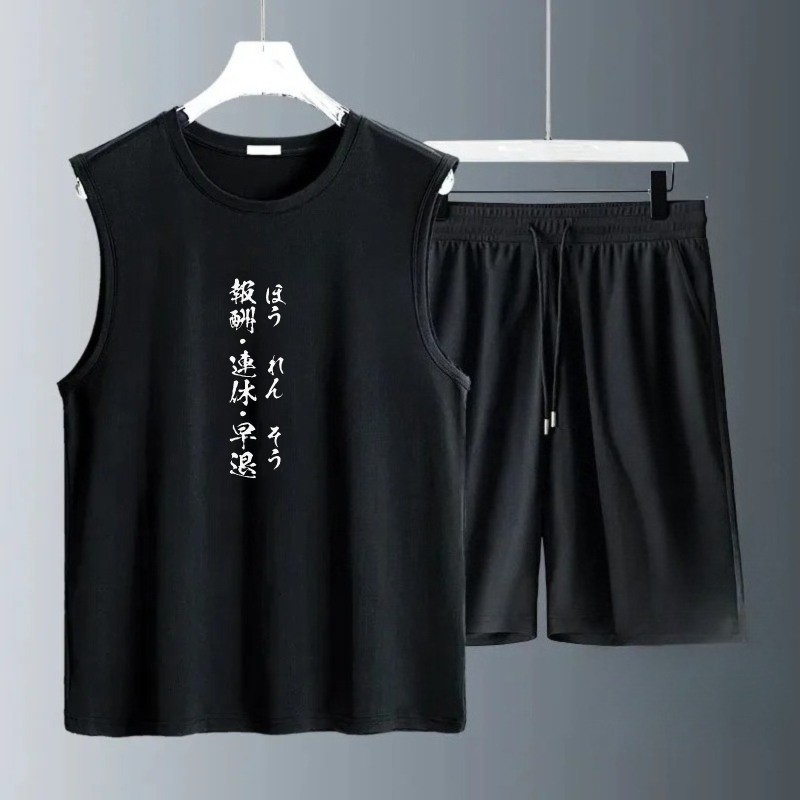 Summer Clothing - メンズタンクトップセット 2026年夏 速乾性 メンズセット クルーネック ビーチウェア