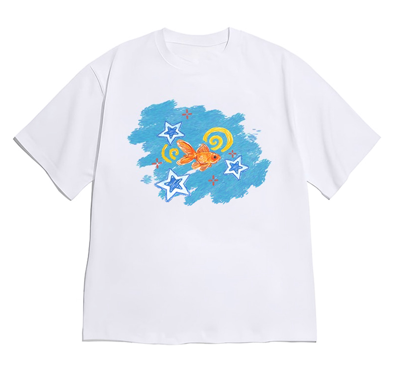 Summer Clothing Reviews - 2000年代夏の金魚と星柄の婦人服 Y2k Oネック半袖婦人服、多くの韓国レビュー付き プロモーション