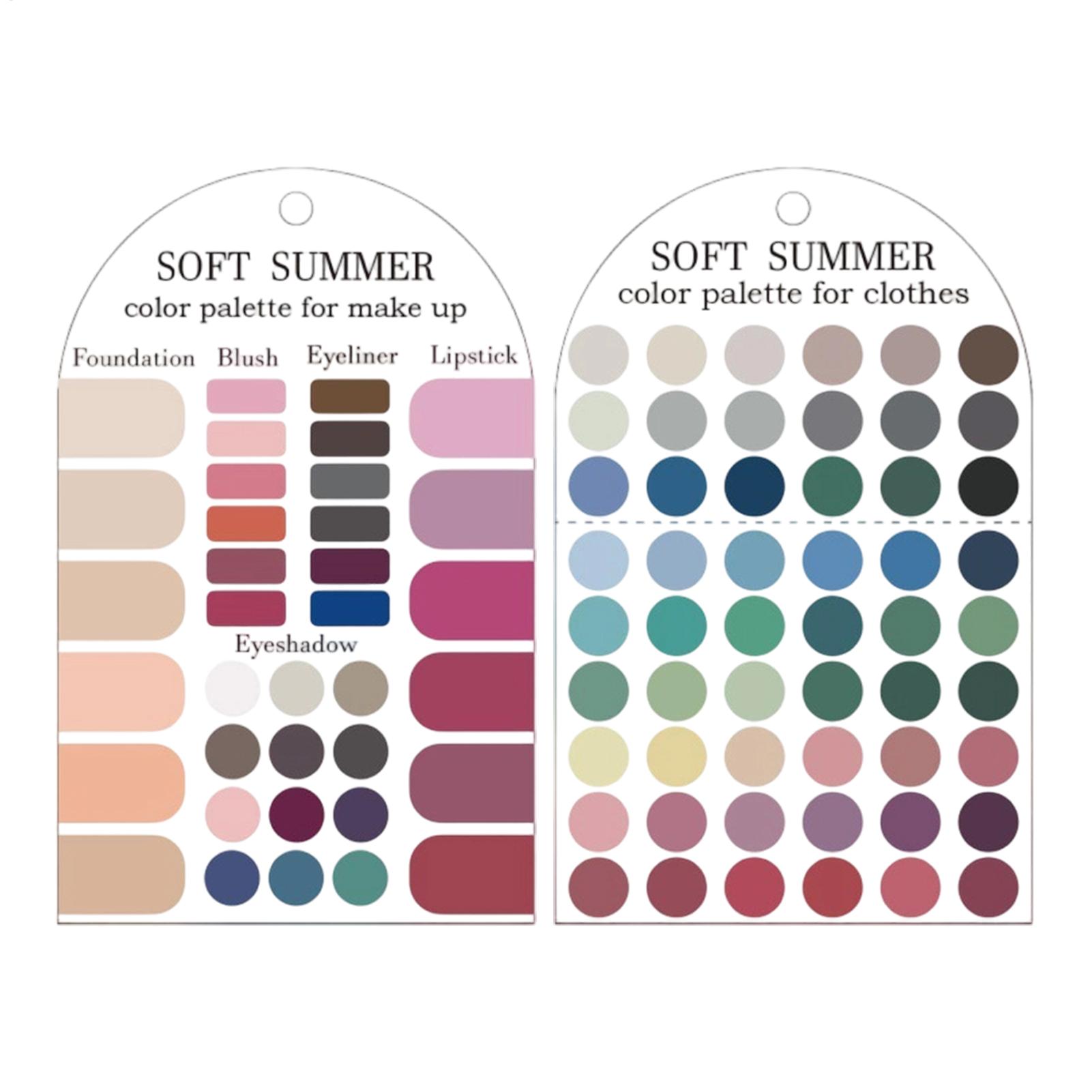 Summer Clothing Guide - 2枚組アクリル製季節別カラーパレット、ソフトな夏色、携帯用衣料品・メイクアップカラーテンプレートガイド（メイクアップ・衣料品業界向け）