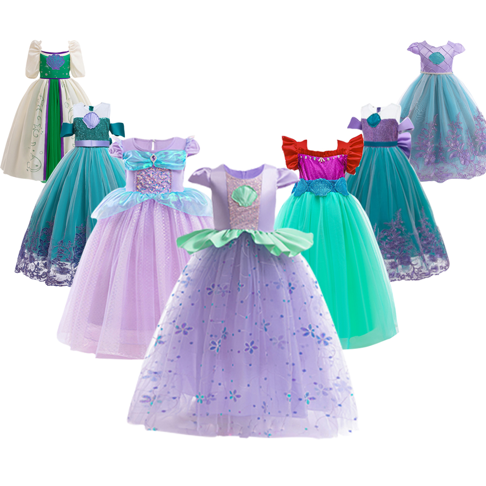 Summer Clothing For Kids Girls - 女の子のためのリトルマーメイドアリエルプリンセスコスチューム、子供のためのチュチュドレス、カーニバルのためのコスプレドレス、誕生日パーティー、新しい服、紫、夏