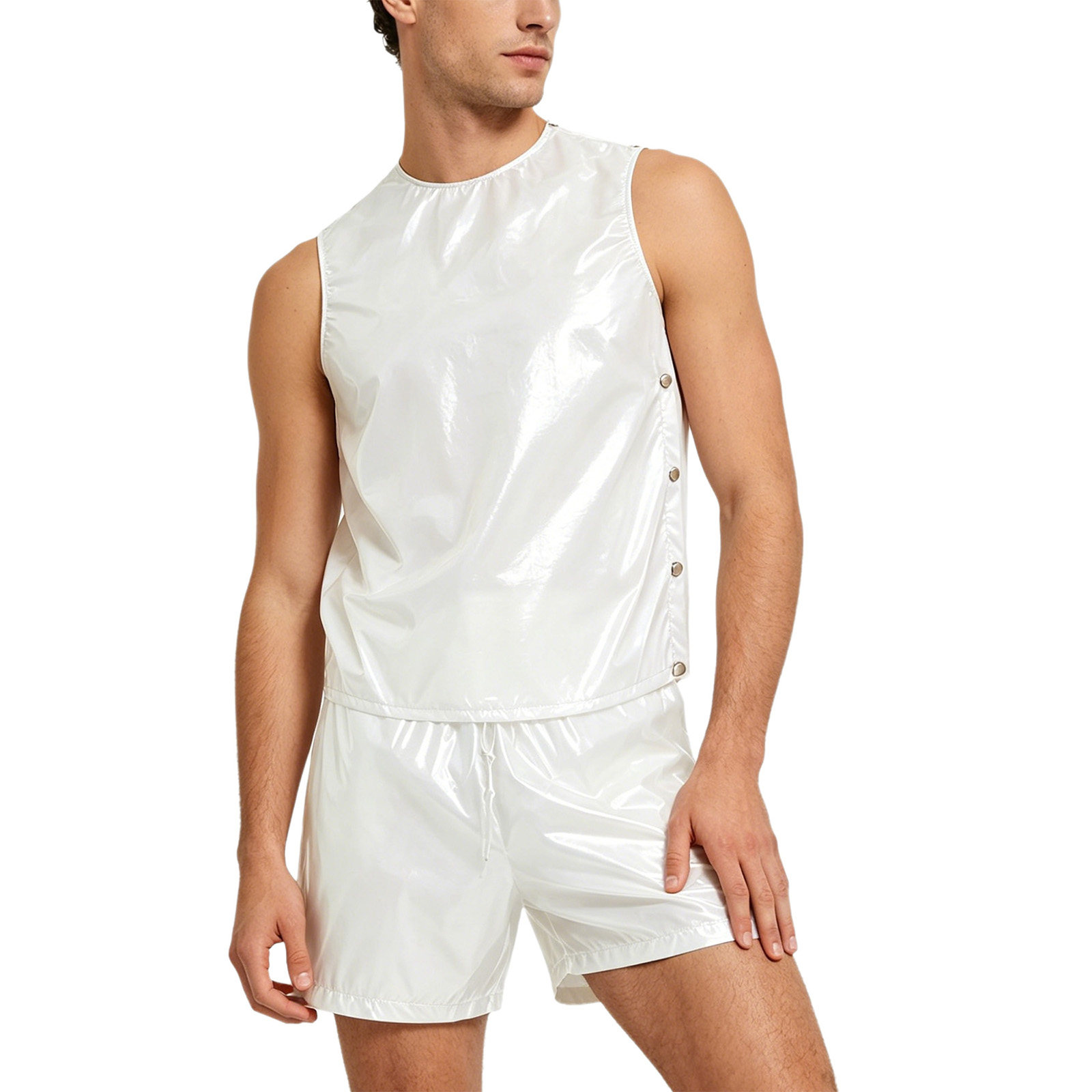 Summer Clothing - メンズ特別ニーズ防水汗止めトラックスーツタンクトップとサイドボタンボクサーショーツ2ピースセット適応服
