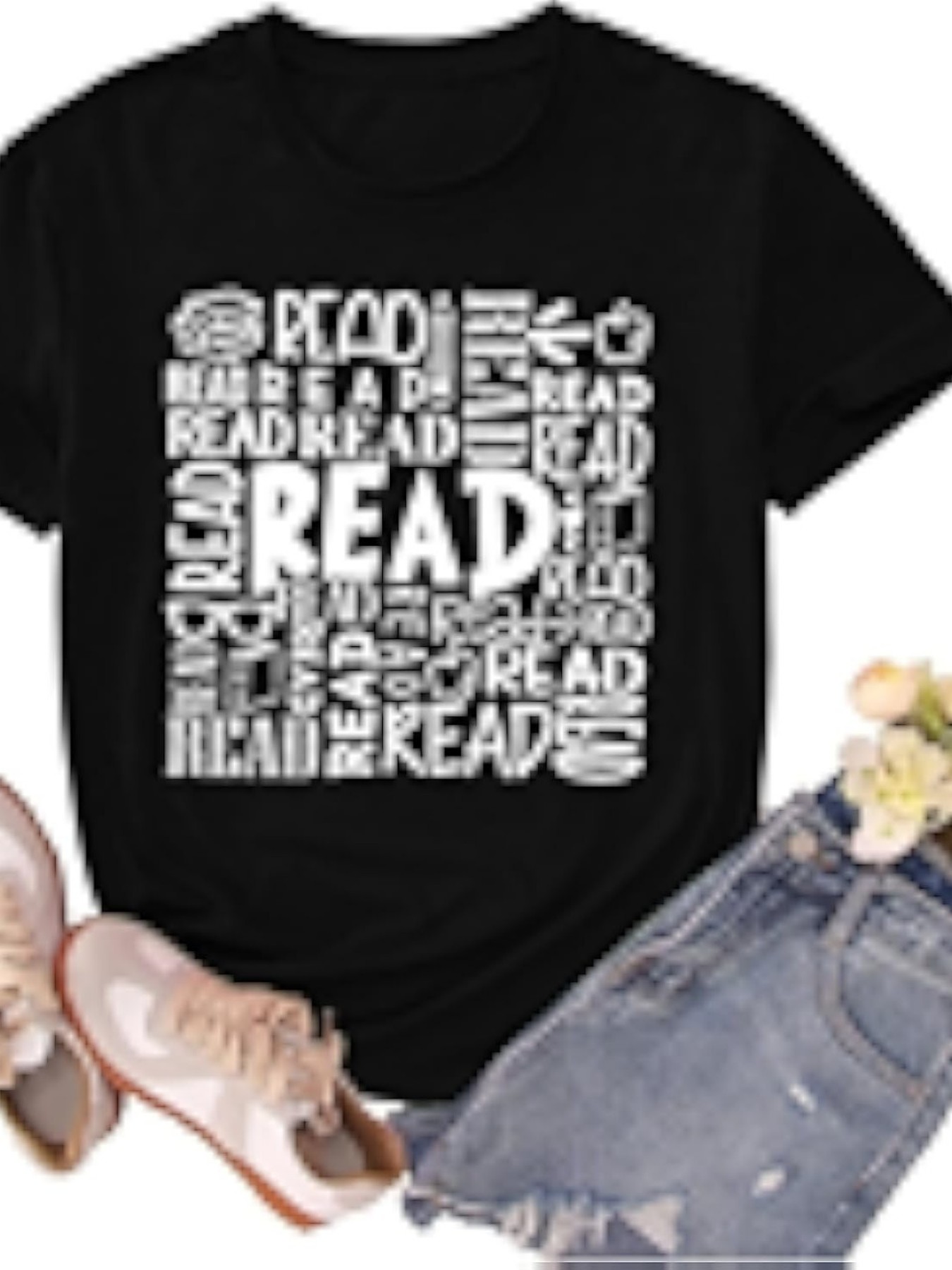 Summer Clothing Must Haves - プラスサイズの女性用半袖Tシャツ 読み物がいっぱい 春夏の必需品 夏服 婦人服