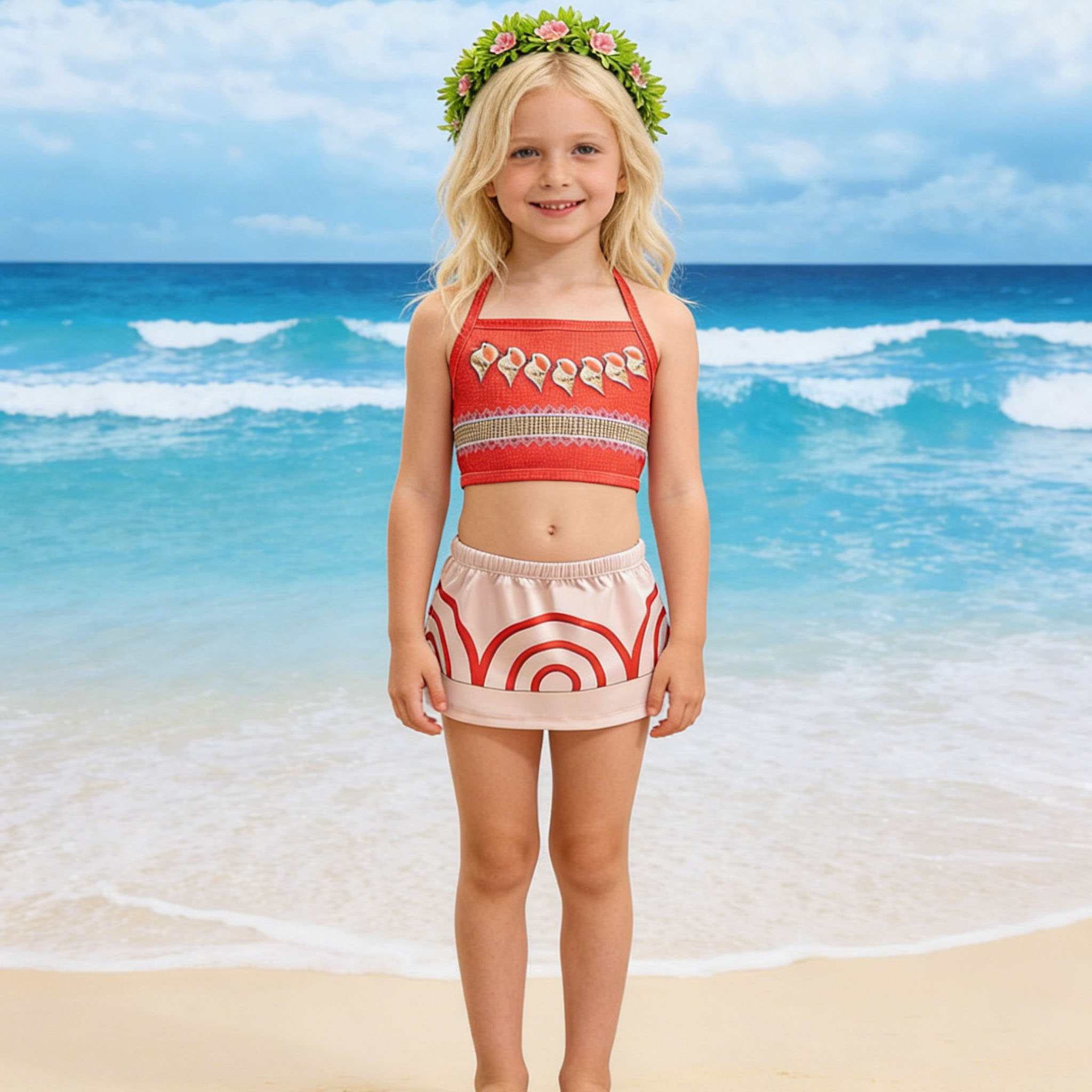 Summer Clothing For Kids Girls - 幼い女の子向けトロピカルビーチコスプレコスチューム ポリネシアンスタイル キッズパーティードレス ハロウィンカーニバルロールプレイ衣装