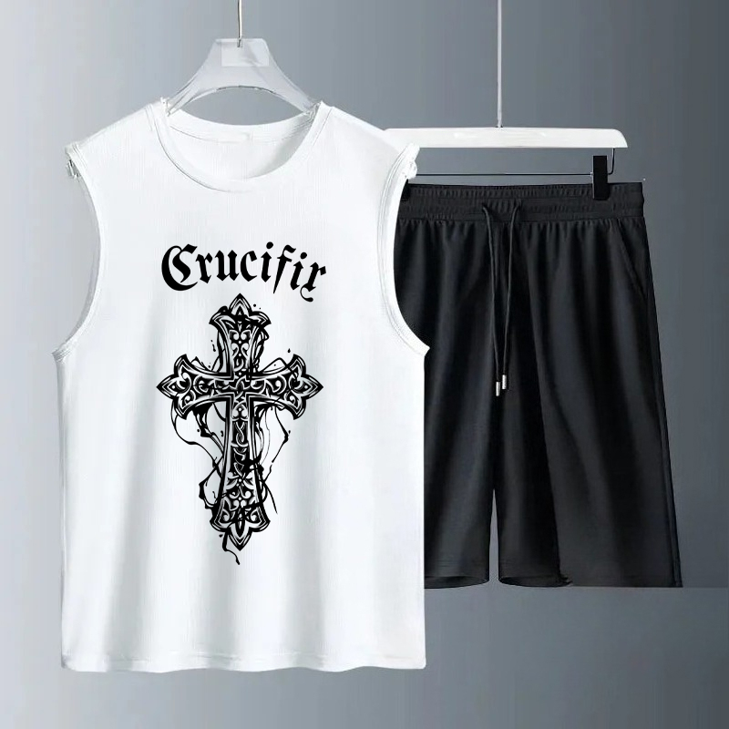Summer Clothing - メンズタンクトップセット 2026年夏 速乾性スポーツスーツ スポーツオーバーサイズ 海辺ビーチ ランニング