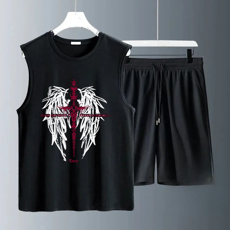 Summer Clothing - メンズタンクトップセット 2026年夏 速乾性ドライウェア スポーツスウェットスーツ ビーチランニング クルーネック