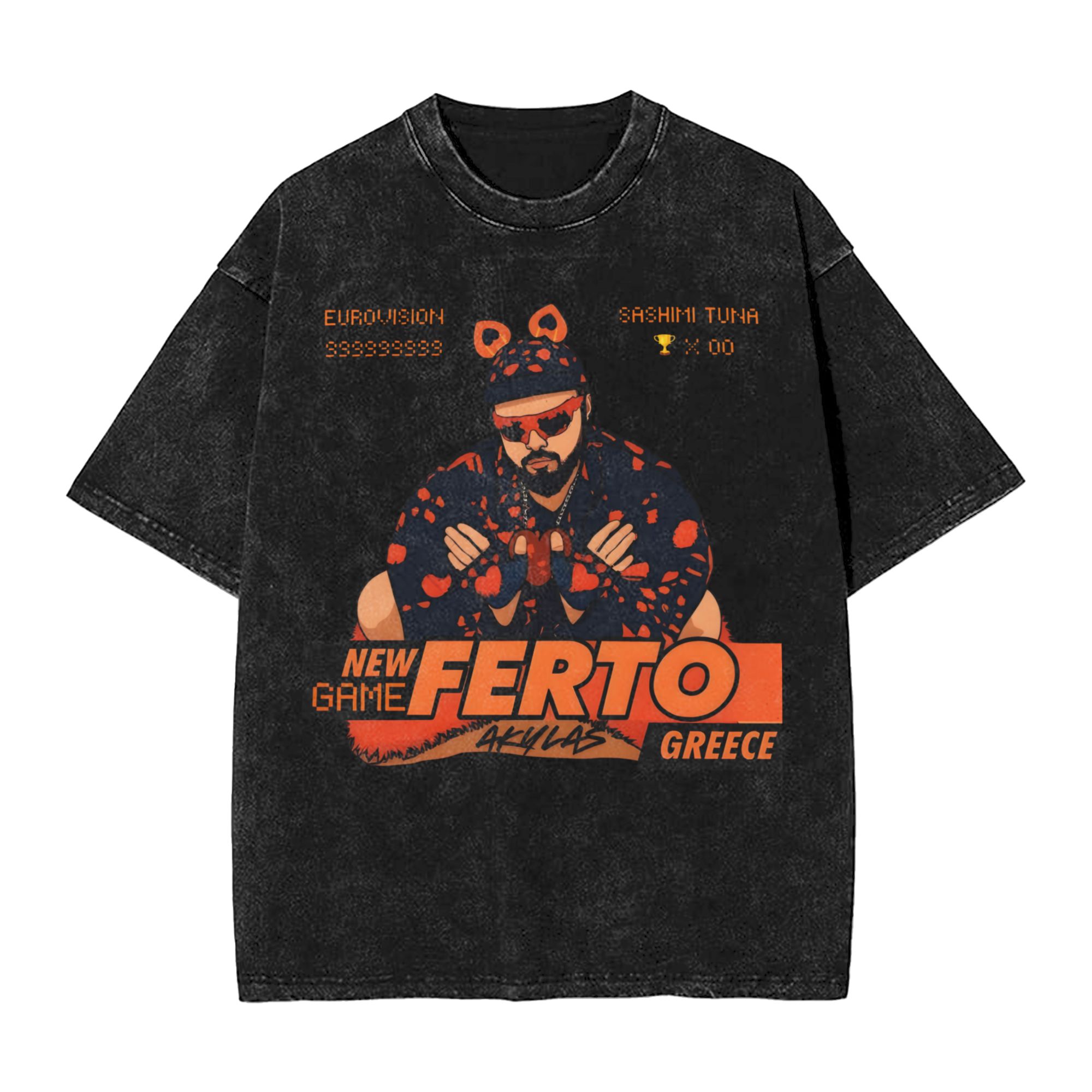 Summer Clothing For Greece - クールアキラスフェルトギリシャユーロビジョン 2026 Tシャツ男性ラウンドカラーコットンウォッシュ Tシャツ半袖 Tシャツパーティー服