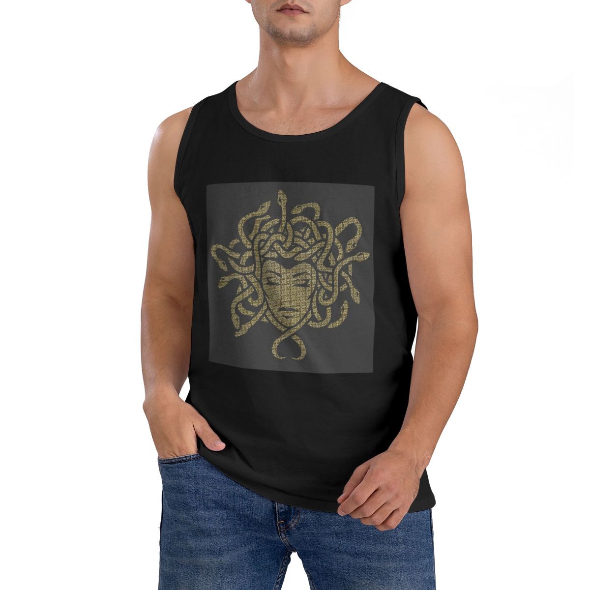 Summer Clothing For Greece - 綿 100% 古代ギリシャメデューサゴルゴンヴィンテージスタイルノースリーブ Tシャツ男性トレーニングスポーツ衣類トップスメンズクルーネックベスト