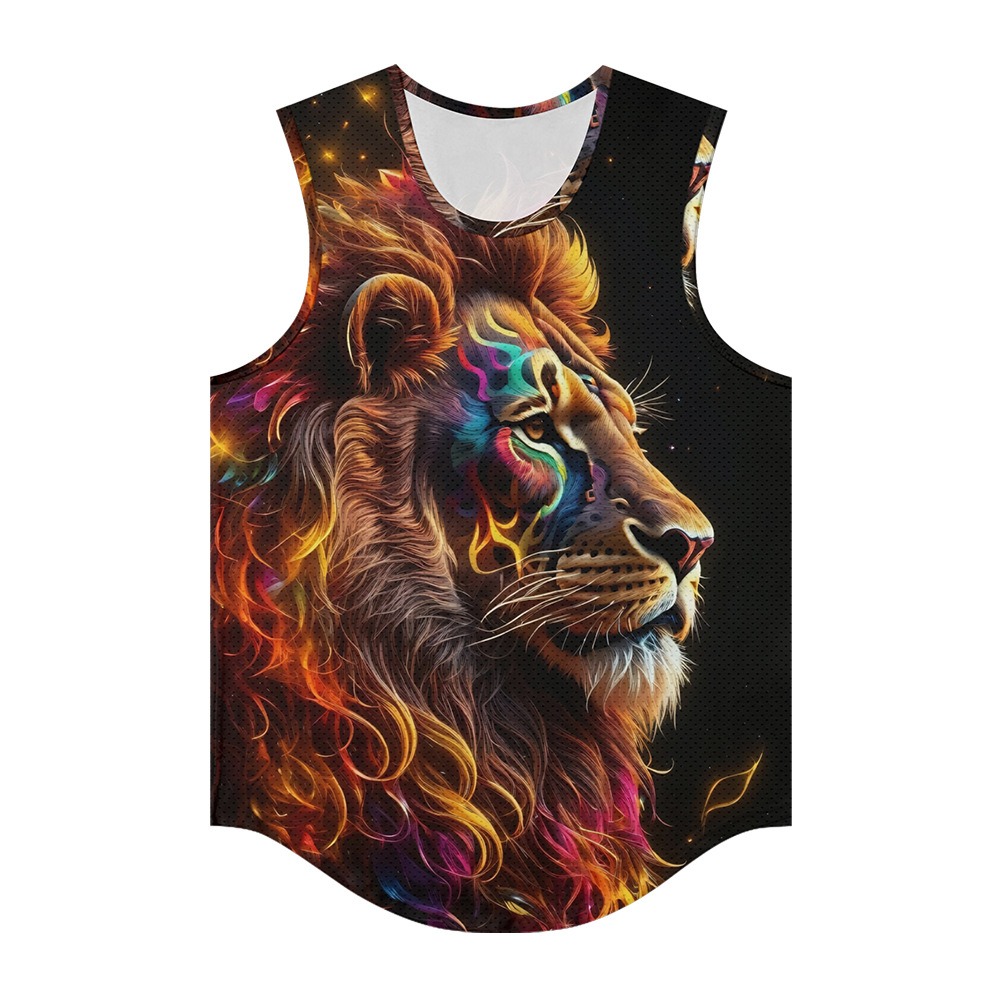 Summer Clothing Essentials Men - 男性ベストトレンディなオーラライオン動物プリント通気性ビーチ必須ジムタンクトップストリートスポーツ特大服