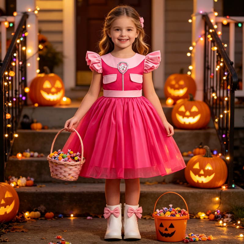 Summer Clothing For Kids Girls - キッズパウ犬コスチュームピンクプリンセスドレス女の子ハロウィンコスプレ衣装誕生日パーティーチュチュドレスファンシーカーニバル衣装