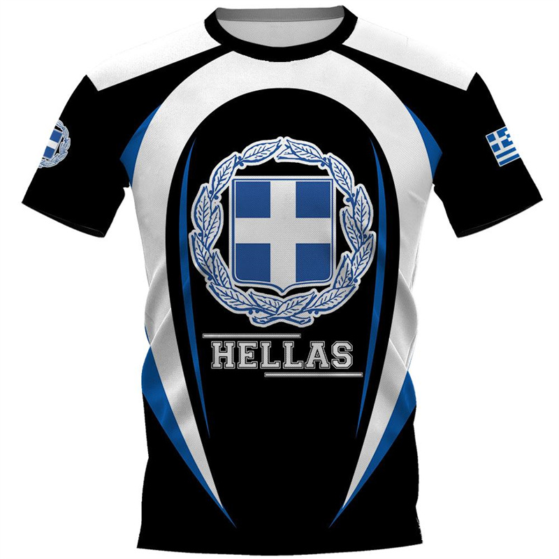 Summer Clothing For Greece - ヘラス・トーテム・ギリシャエンブレムグラフィックTシャツ メンズ服 3Dプリント ギリシャ国旗Tシャツ ファッションストリートウェアトップスTシャツ