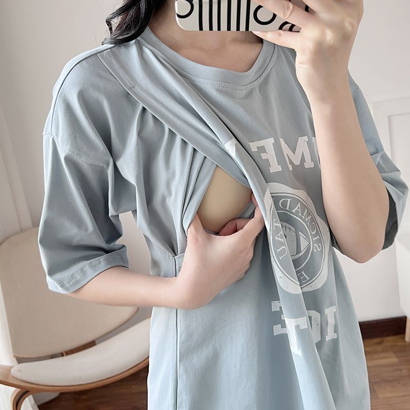 授乳服妊娠中の授乳ロング Tシャツナイトガウン女性夏マタニテ - Summer Clothing For Women のレビューと価格