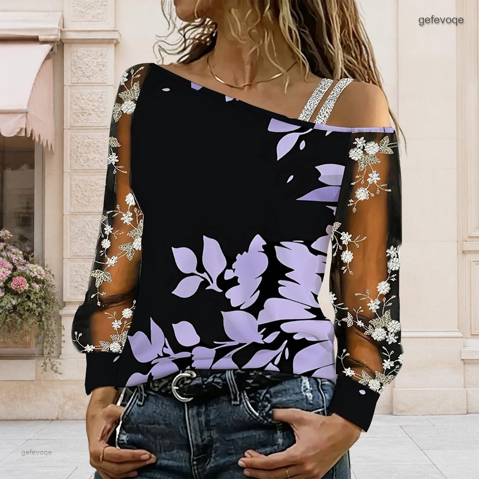 女性用オフショルダーブラウス、アシンメトリーなワンショルダー - Off Shoulder Blouse のレビューと価格