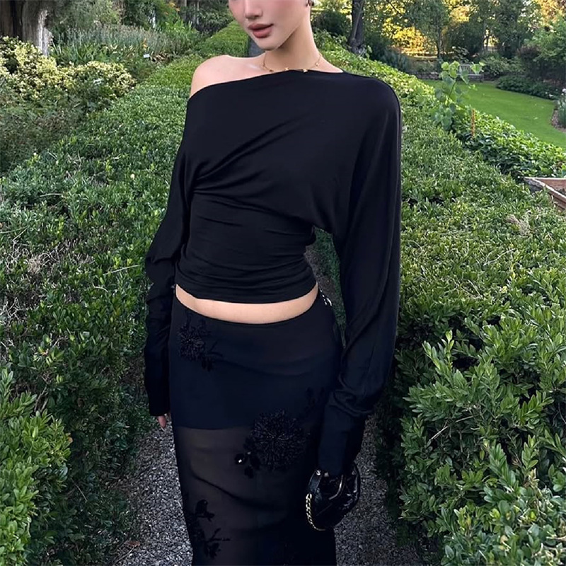 2026年 レディース ワンショルダートップ 長袖Tシャツ  - Off Shoulder Blouse のレビューと価格