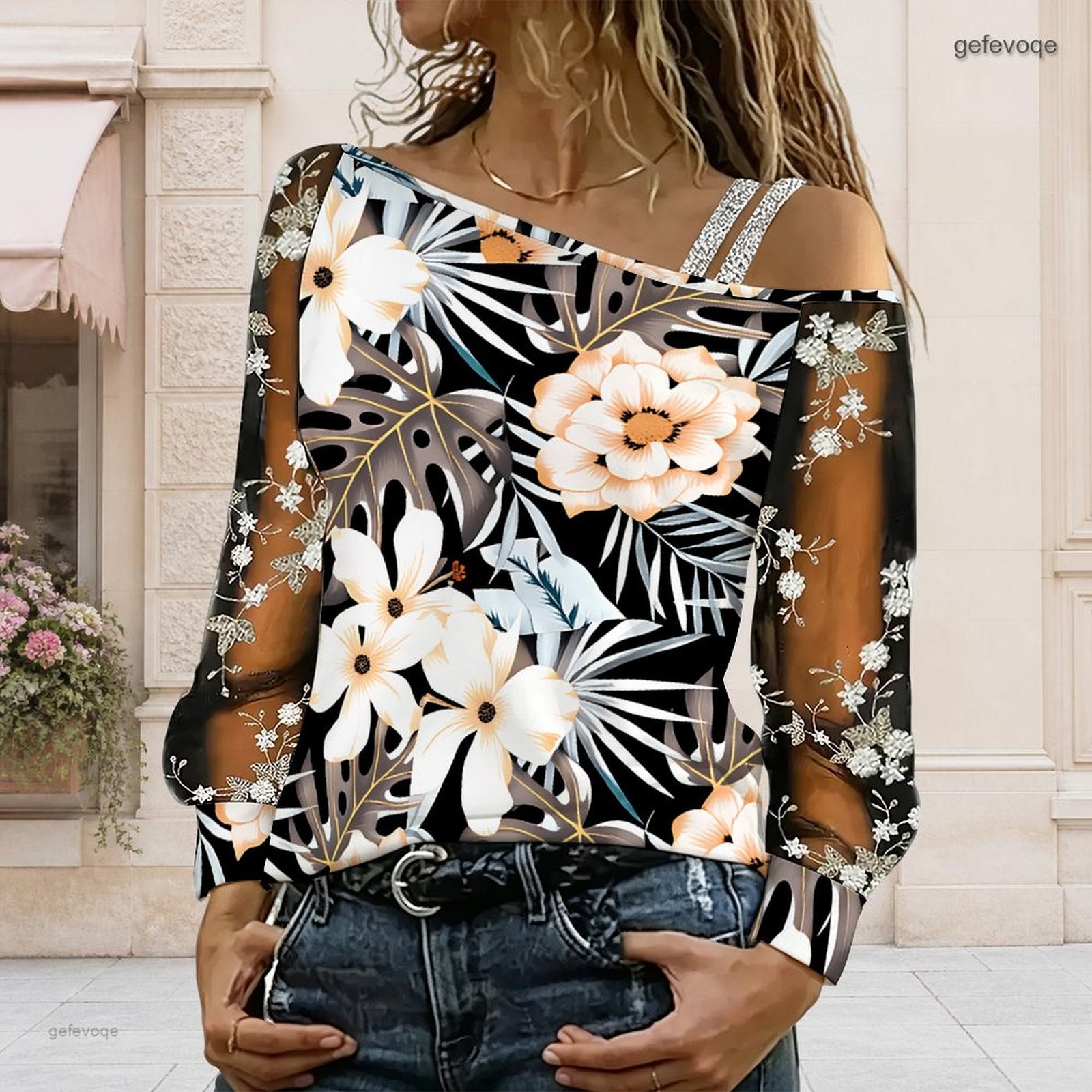 女性用オフショルダーブラウス、アシンメトリーなワンショルダー - Off Shoulder Blouse のレビューと価格