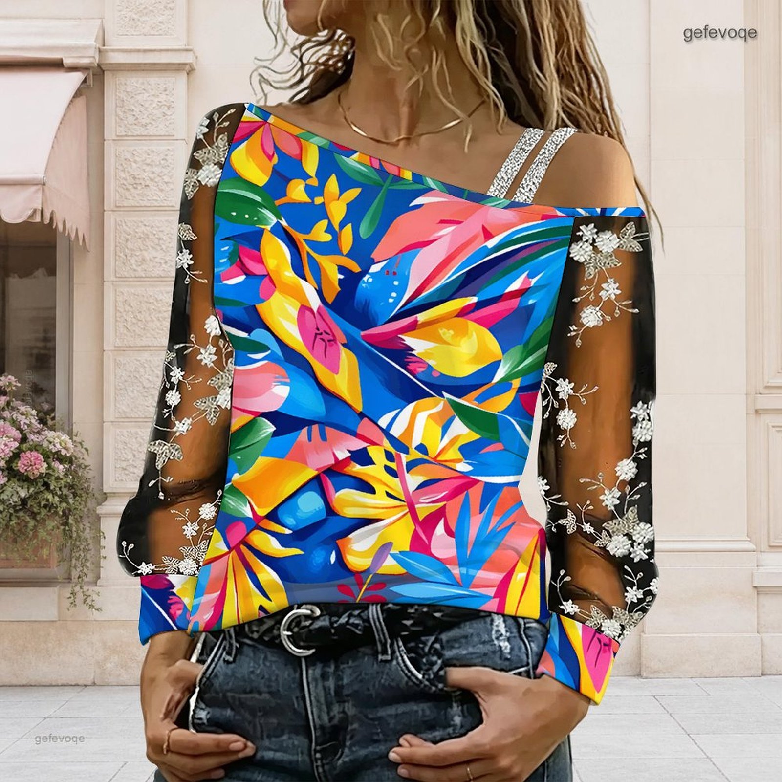 女性用オフショルダーブラウス、アシンメトリーなワンショルダー - Off Shoulder Blouse のレビューと価格