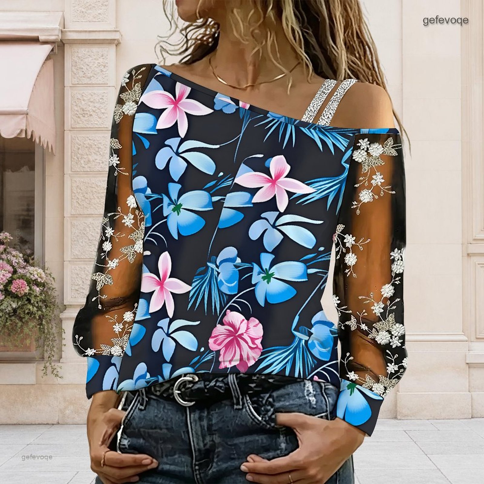 女性用オフショルダーブラウス、アシンメトリーなワンショルダー - Off Shoulder Blouse のレビューと価格