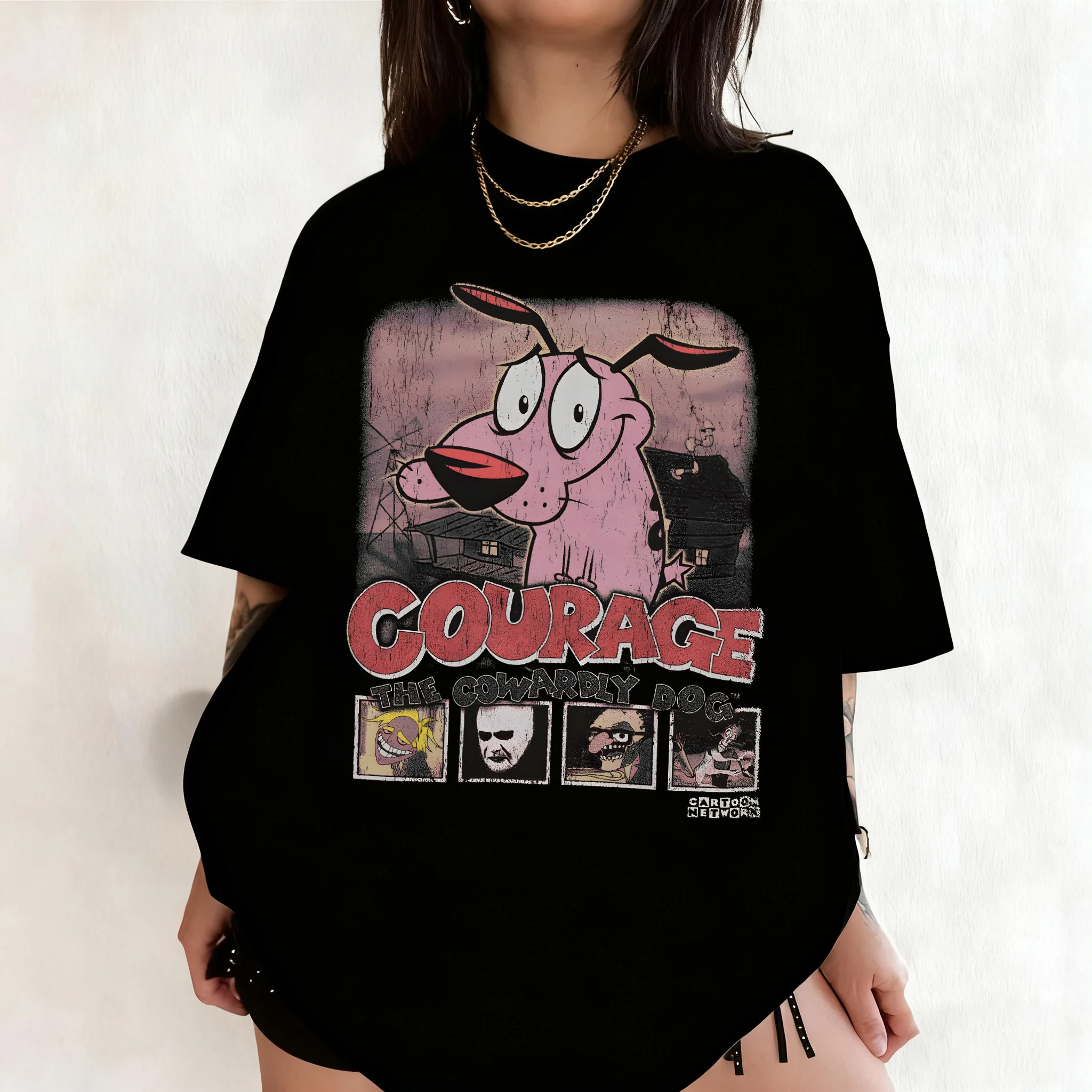 夏ヴィンテージ勇気卑怯な犬漫画プリント半袖 Tシャツレトログ - Summer Clothing For Women のレビューと価格