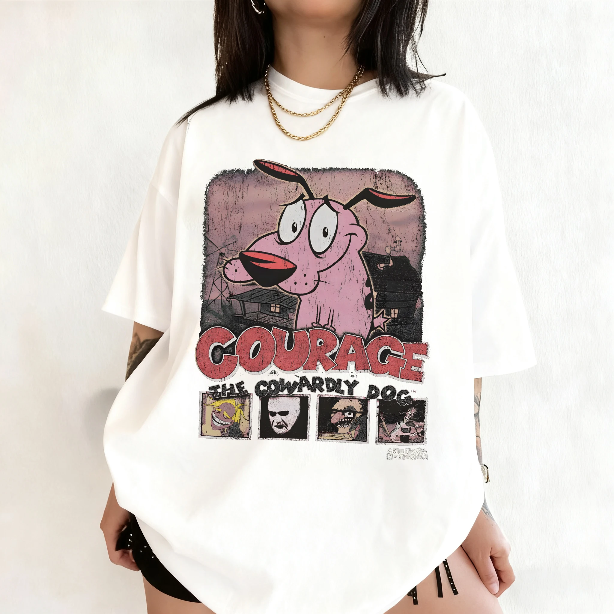 夏ヴィンテージ勇気卑怯な犬漫画プリント半袖 Tシャツレトログ - Summer Clothing For Women のレビューと価格