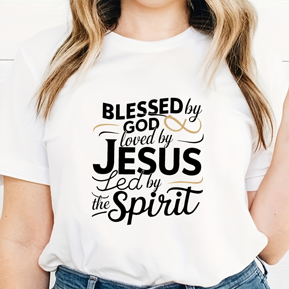 女性用カジュアル半袖Tシャツ「神に祝福され、聖霊に導かれ、愛 - Summer Clothing Guide のレビューと価格