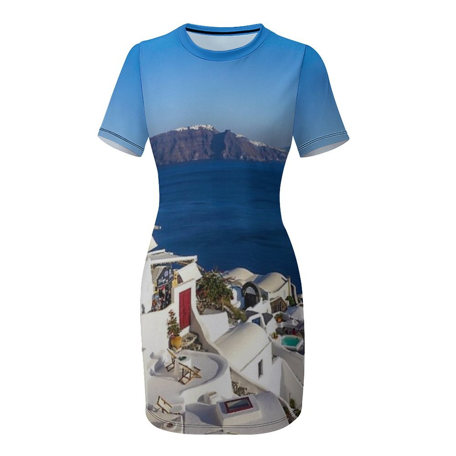サントリーニ島の夕日の景色、ギリシャ半袖ドレスプロム用ドレス - Summer Clothing For Greece のレビューと価格