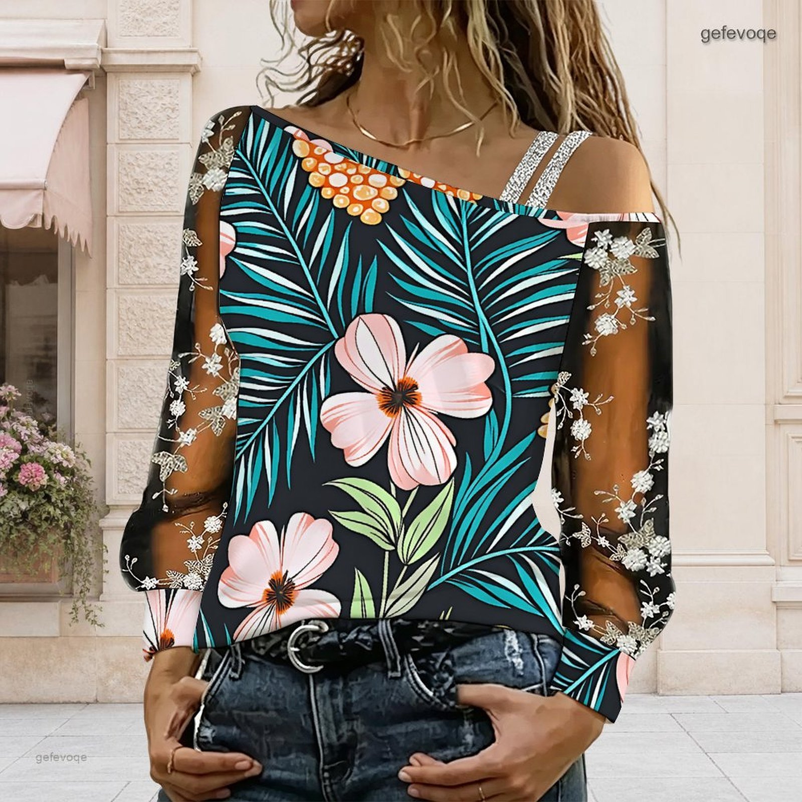 女性用オフショルダーブラウス、アシンメトリーなワンショルダー - Off Shoulder Blouse のレビューと価格