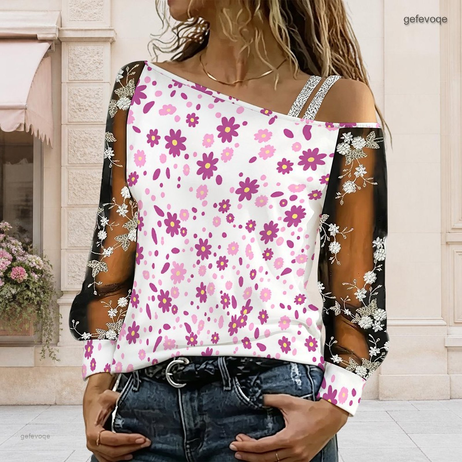 女性用オフショルダーブラウス、アシンメトリーなワンショルダー - Off Shoulder Blouse のレビューと価格