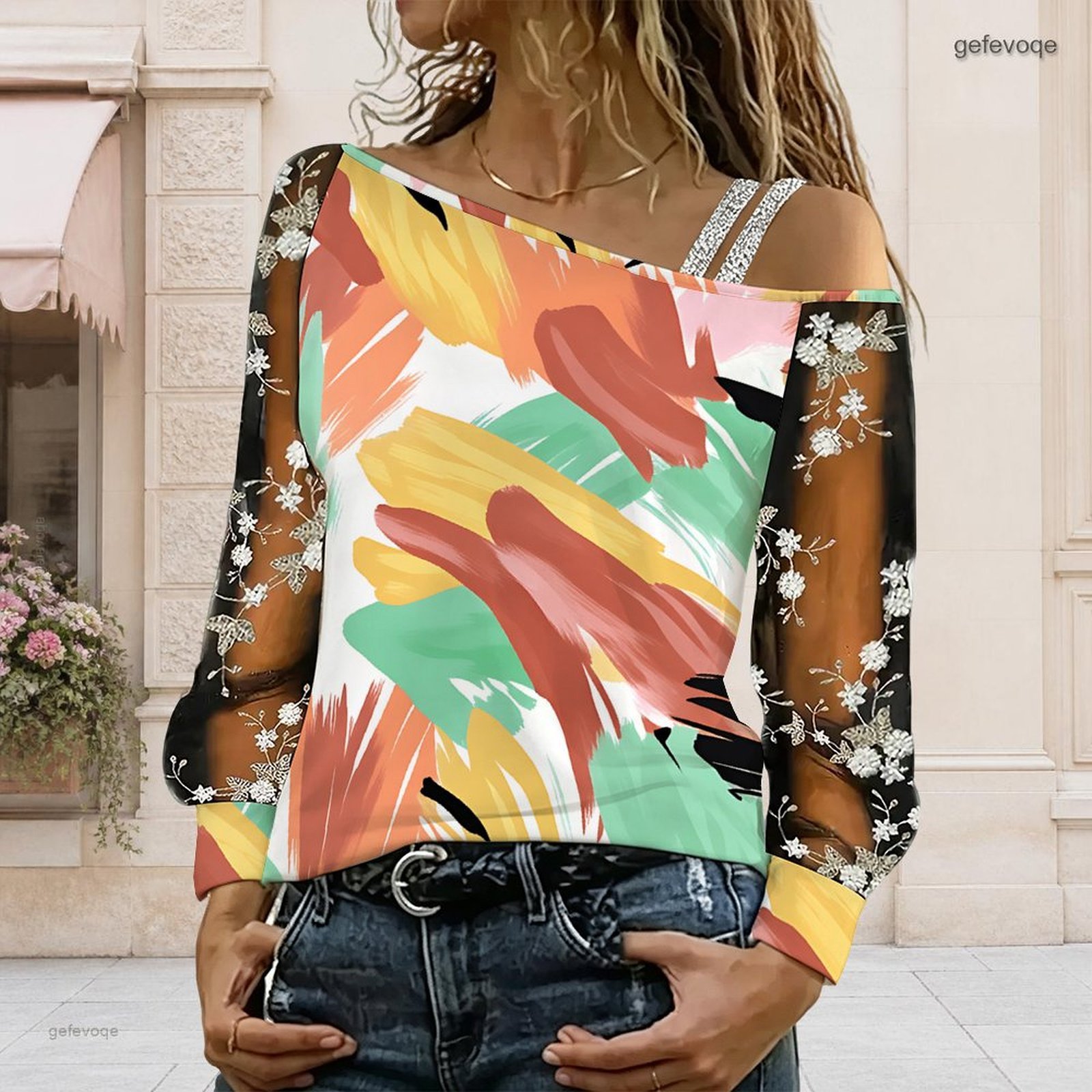 女性用オフショルダーブラウス、アシンメトリーなワンショルダー - Off Shoulder Blouse のレビューと価格