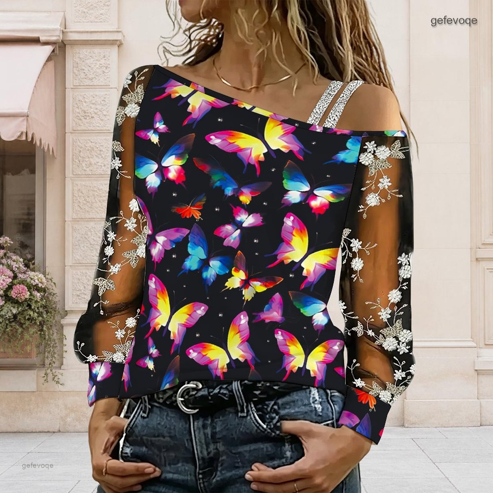 女性用オフショルダーブラウス、アシンメトリーなワンショルダー - Off Shoulder Blouse のレビューと価格