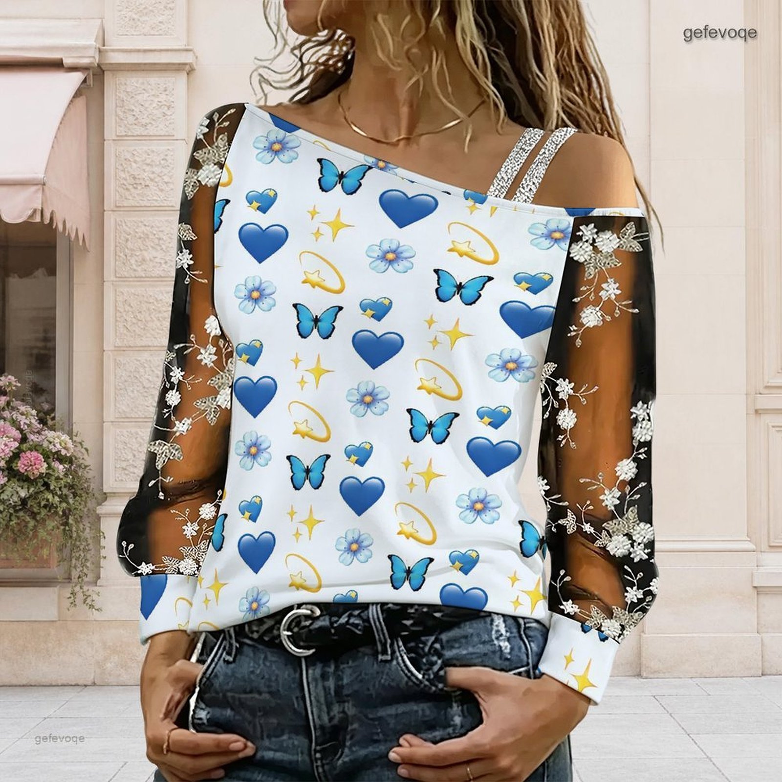 女性用オフショルダーブラウス、アシンメトリーなワンショルダー - Off Shoulder Blouse のレビューと価格