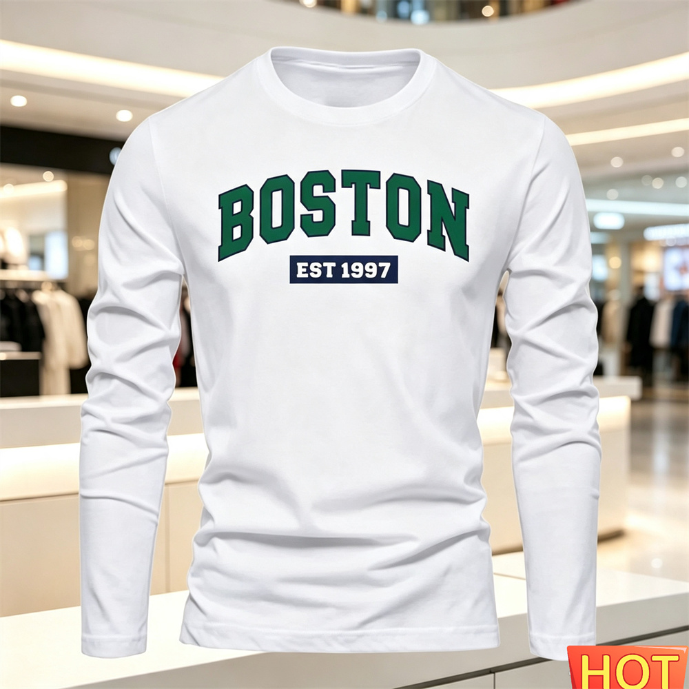 秋夏メンズ長袖 Tシャツレターパターンラウンドネック Tシャ - Summer Knit Clothing のレビューと価格