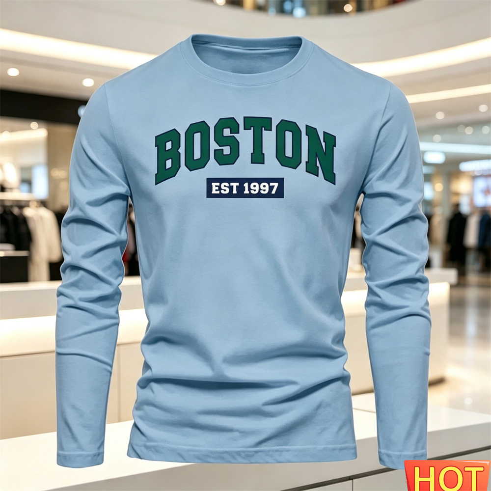 秋夏メンズ長袖 Tシャツレターパターンラウンドネック Tシャ - Summer Knit Clothing のレビューと価格
