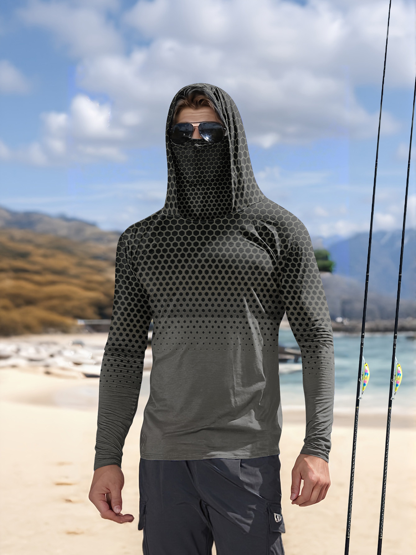 メンズフード付きフィッシングシャツ 長袖 フィッシングウェア - Summer Clothing のレビューと価格