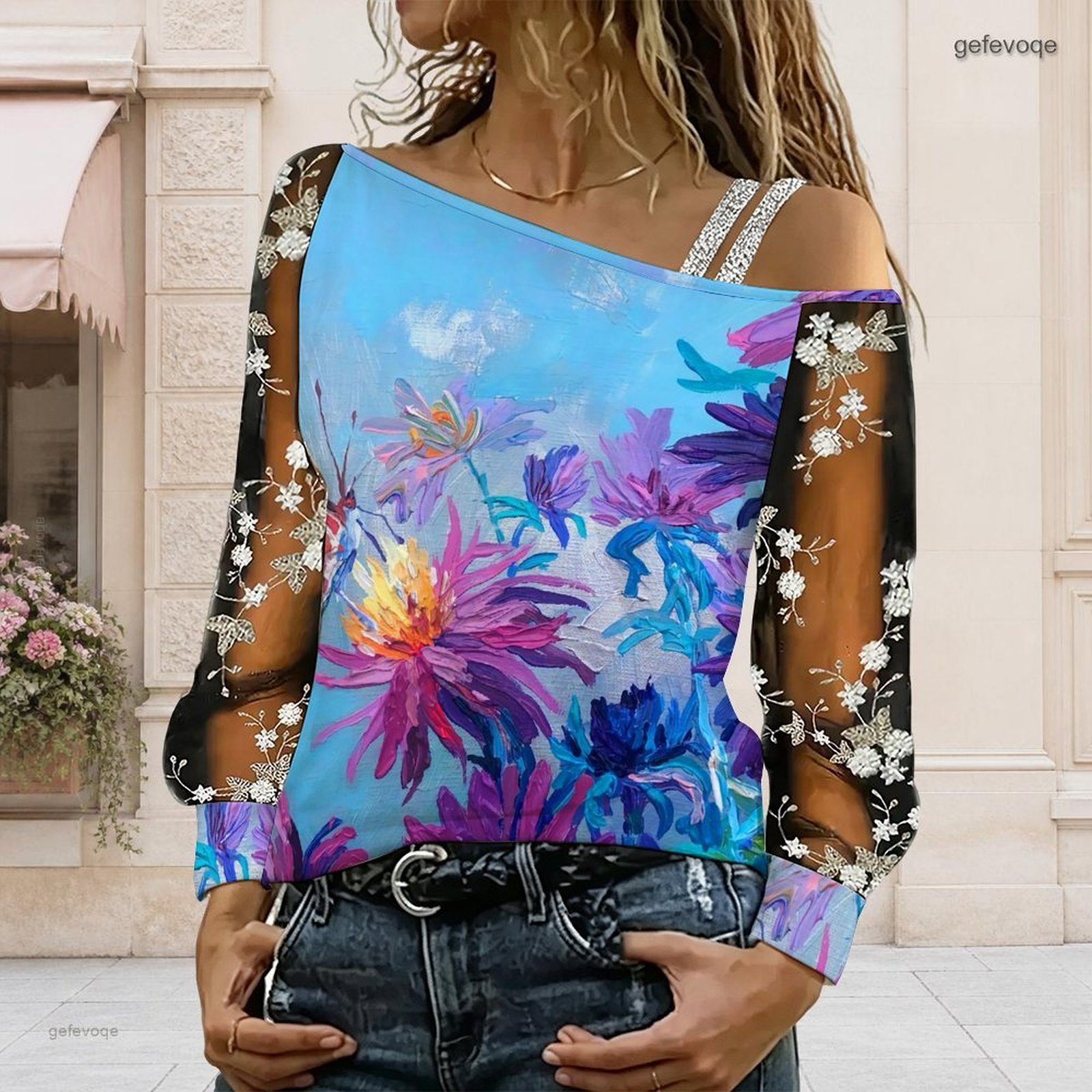 女性用オフショルダーブラウス、アシンメトリーなワンショルダー - Off Shoulder Blouse のレビューと価格