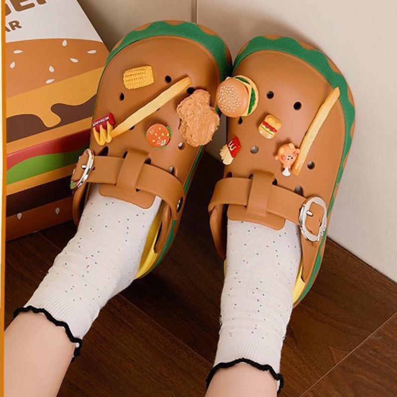 面白いハンバーガー夏スリッパかわいい漫画アクセサリー靴防水ス - Summer Clothing Wraps のレビューと価格