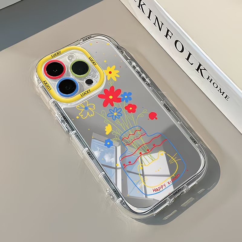 夏のデイジー柄猫花瓶デザインミラー付きスマホケース iPho - Summer Closet のレビューと価格