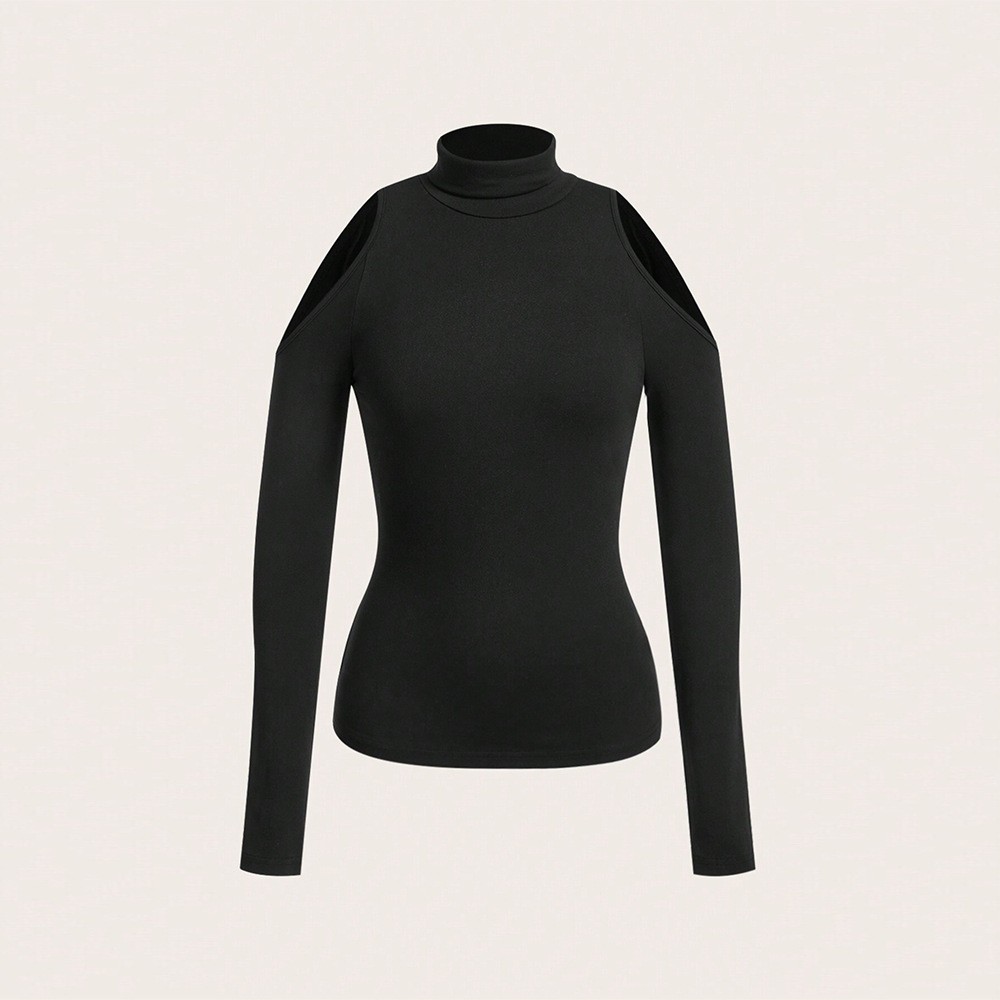 女性用エレガントオフショルダーフィットタートルネック無地しわ - Off Shoulder Blouse のレビューと価格