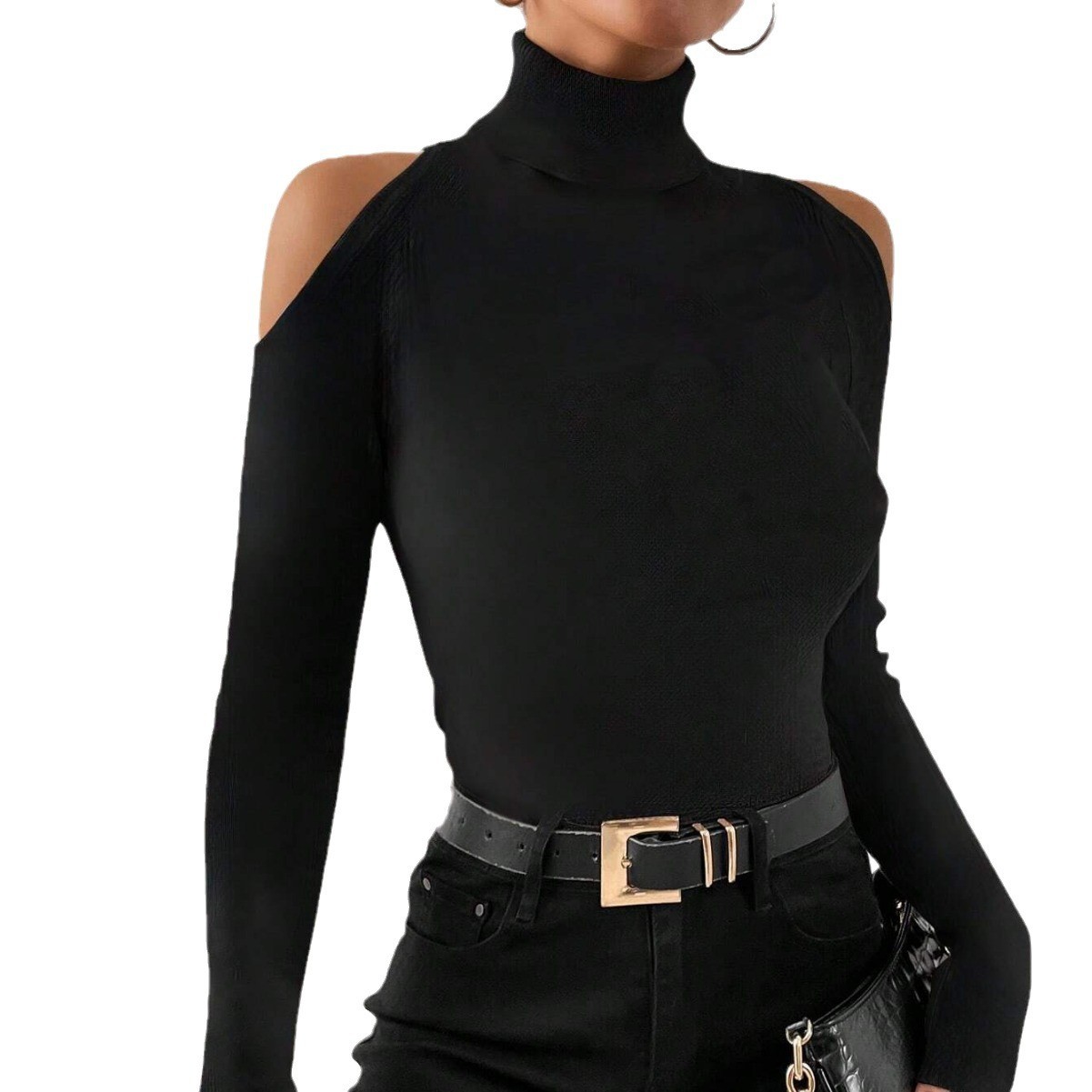 女性用エレガントオフショルダーフィットタートルネック無地しわ - Off Shoulder Blouse のレビューと価格