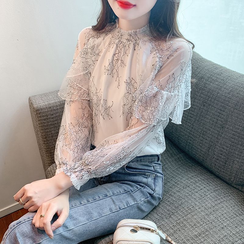 シフォン女性のシャツとブラウスレースの花高級デザイナー若々し - Summer Clothing Design のレビューと価格