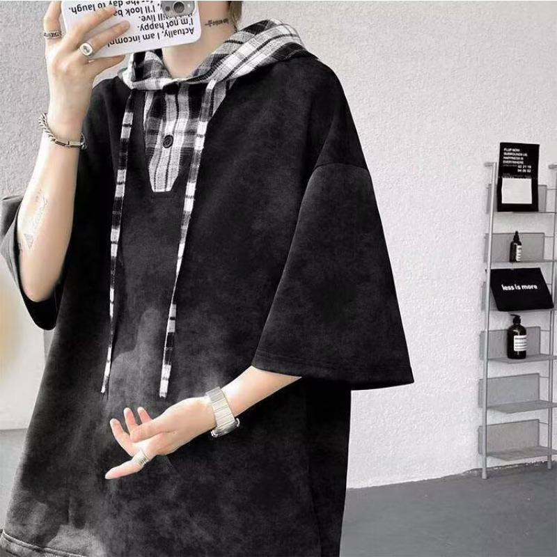 M-8XL プラスサイズ紳士服半袖フード付き T シャツ + - Summer Clothing Plus Size のレビューと価格