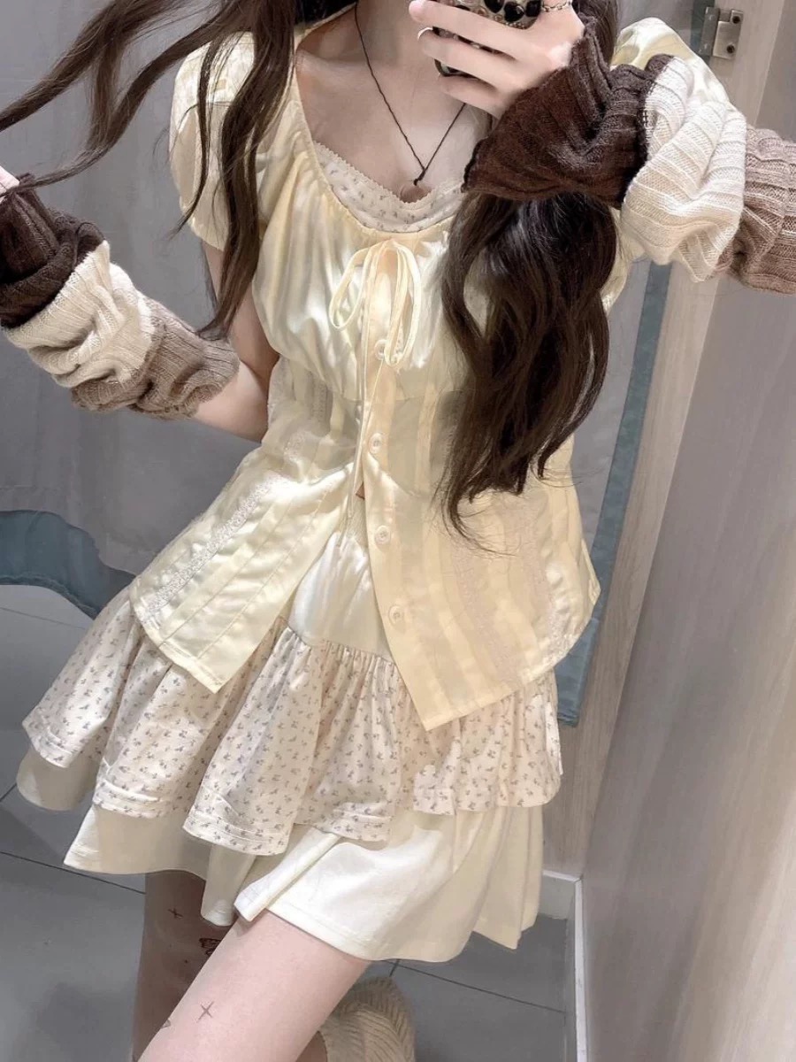 甘い花柄のツーピースセット レディース 夏 ドーパミン風 可 - Summer Clothing For Girls のレビューと価格