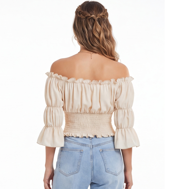 ルネッサンスブラウス女性トップス半袖オフショルダートップ海賊 - Off Shoulder Blouse のレビューと価格