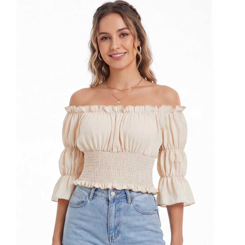 ルネッサンスブラウス女性トップス半袖オフショルダートップ海賊 - Off Shoulder Blouse のレビューと価格