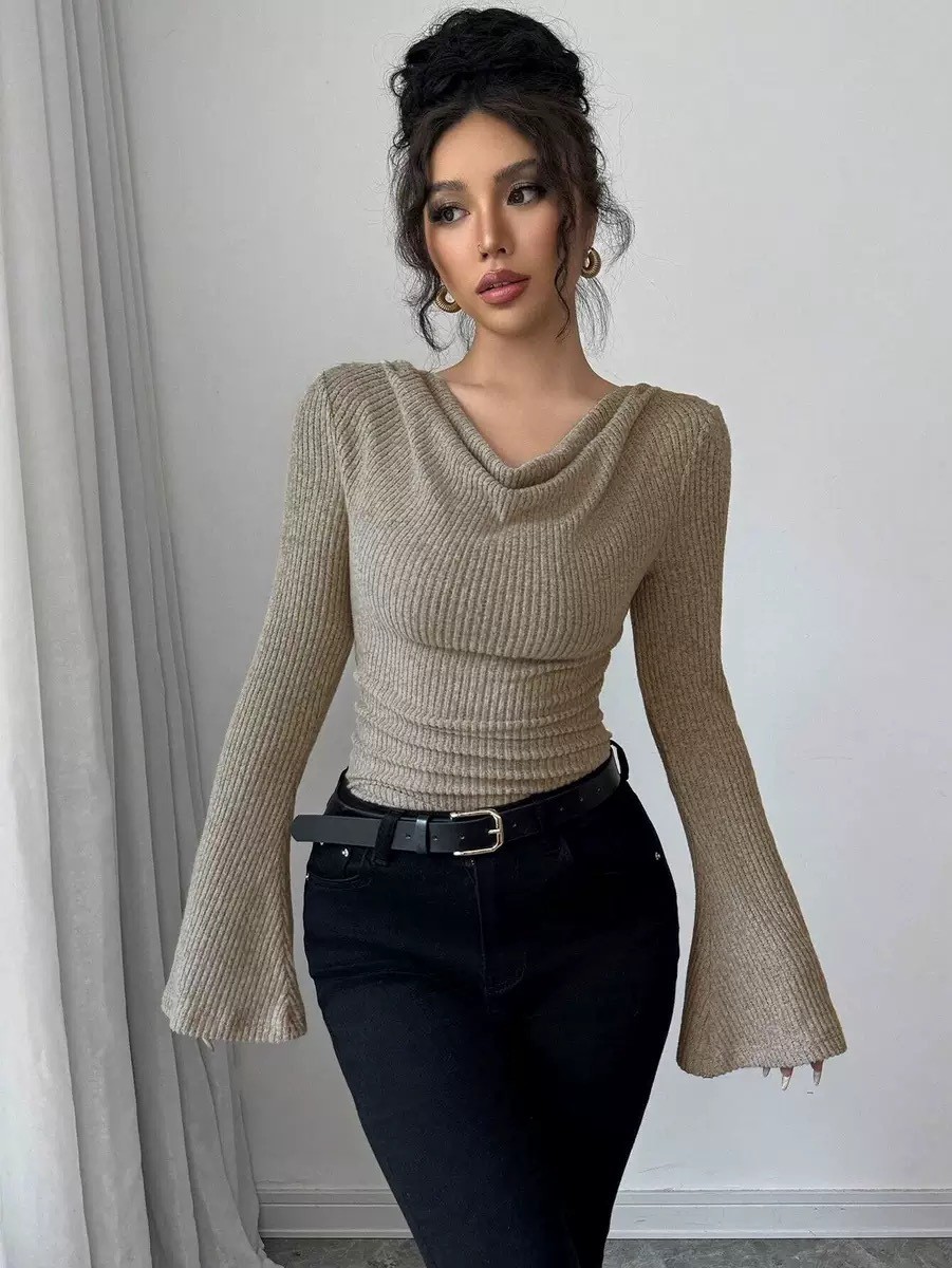 レディースブラウス オフショルダー カウルネックトップ 無地 - Off Shoulder Blouse のレビューと価格