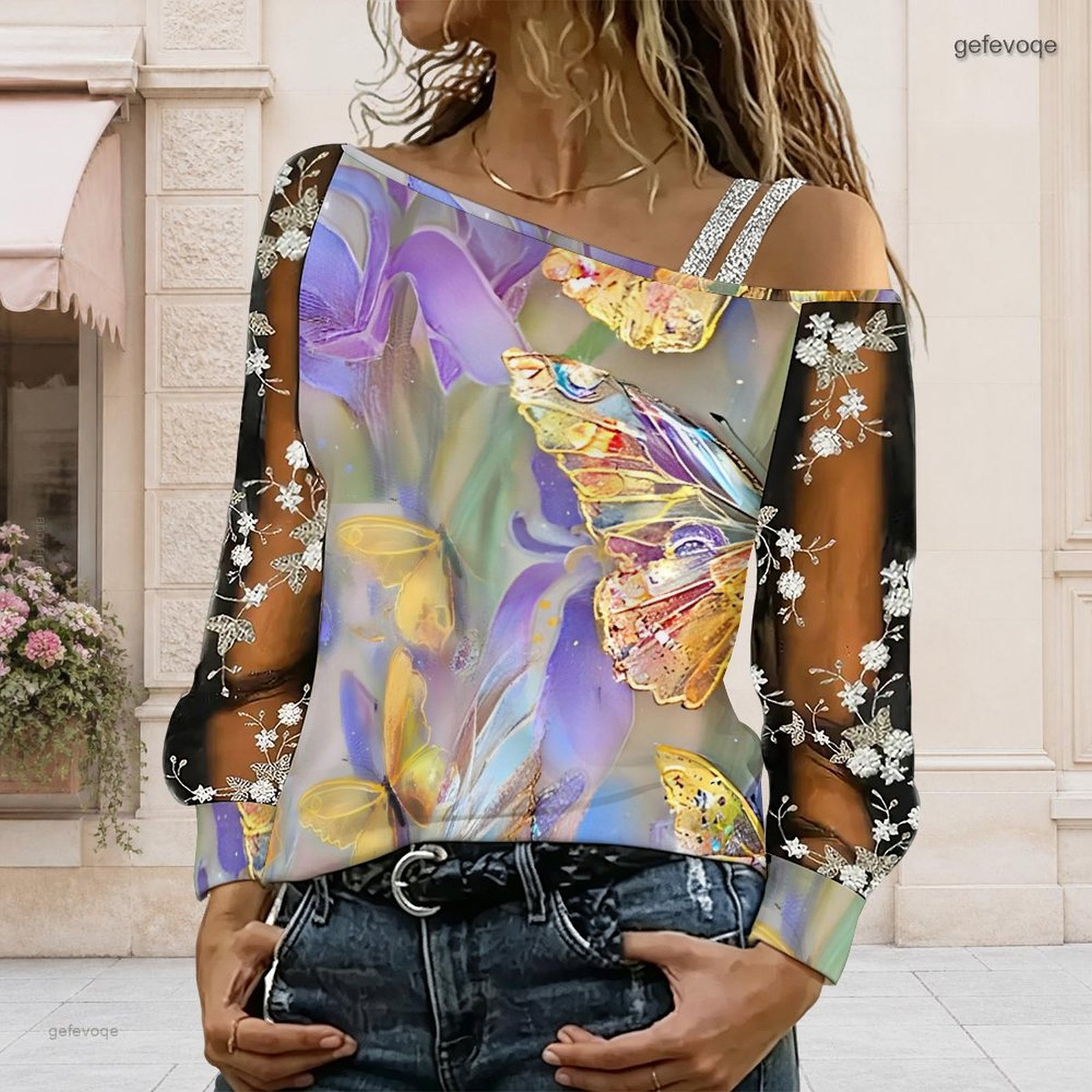 女性用オフショルダーブラウス、アシンメトリーなワンショルダー - Off Shoulder Blouse のレビューと価格