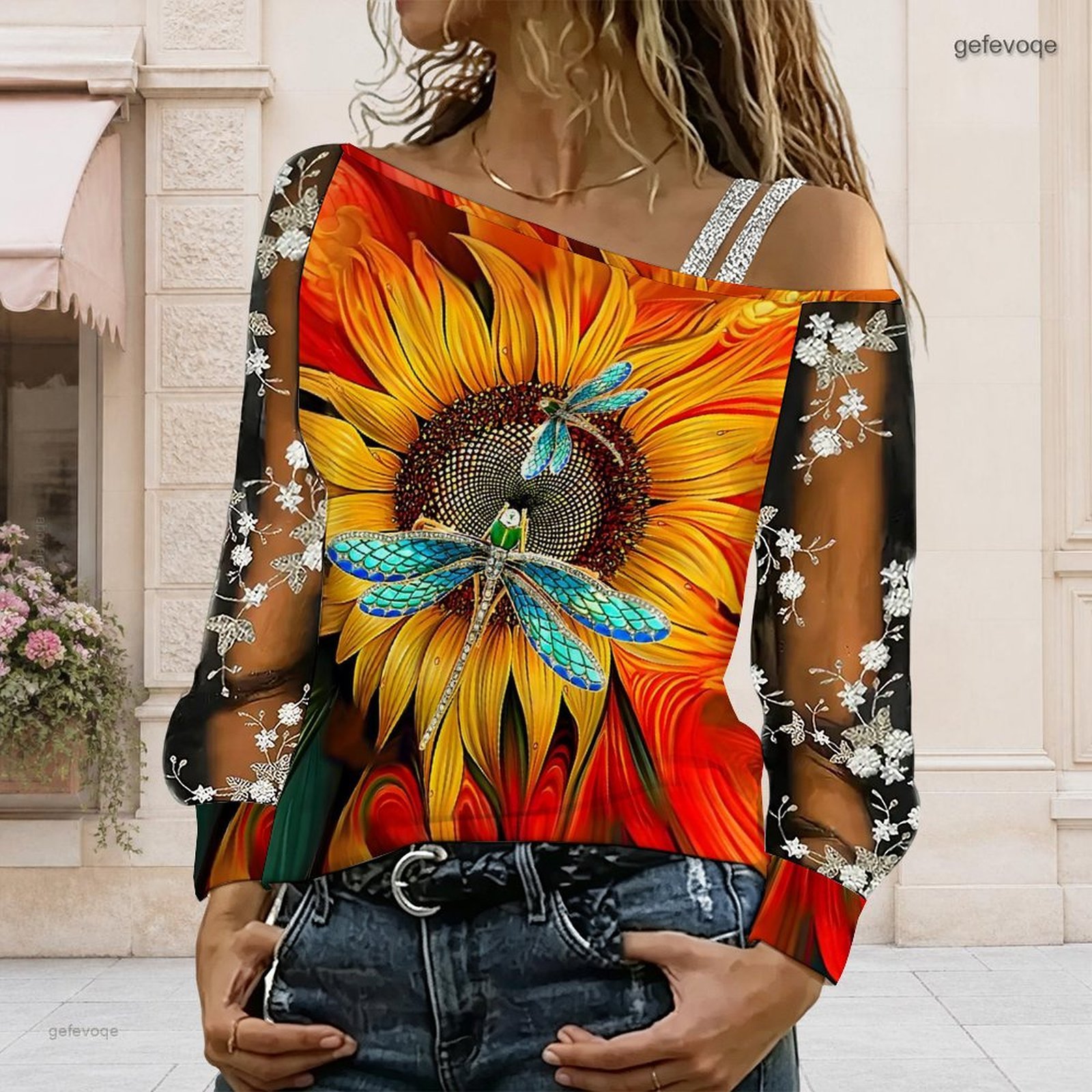 女性用オフショルダーブラウス、アシンメトリーなワンショルダー - Off Shoulder Blouse のレビューと価格